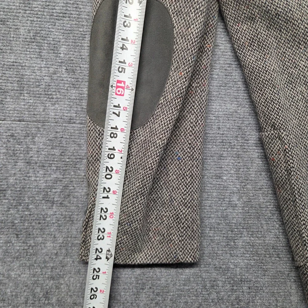 Haggar Gallery Mens Gray Wool Herringbone Blazer Elbow Patches Sport Coat 45R